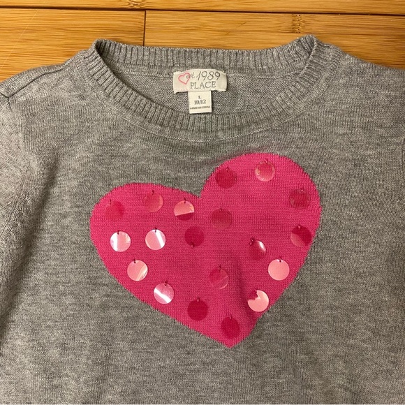 Children’s Place gray with sequined heart sweater. Size L 10/12. - Picture 5 of 7